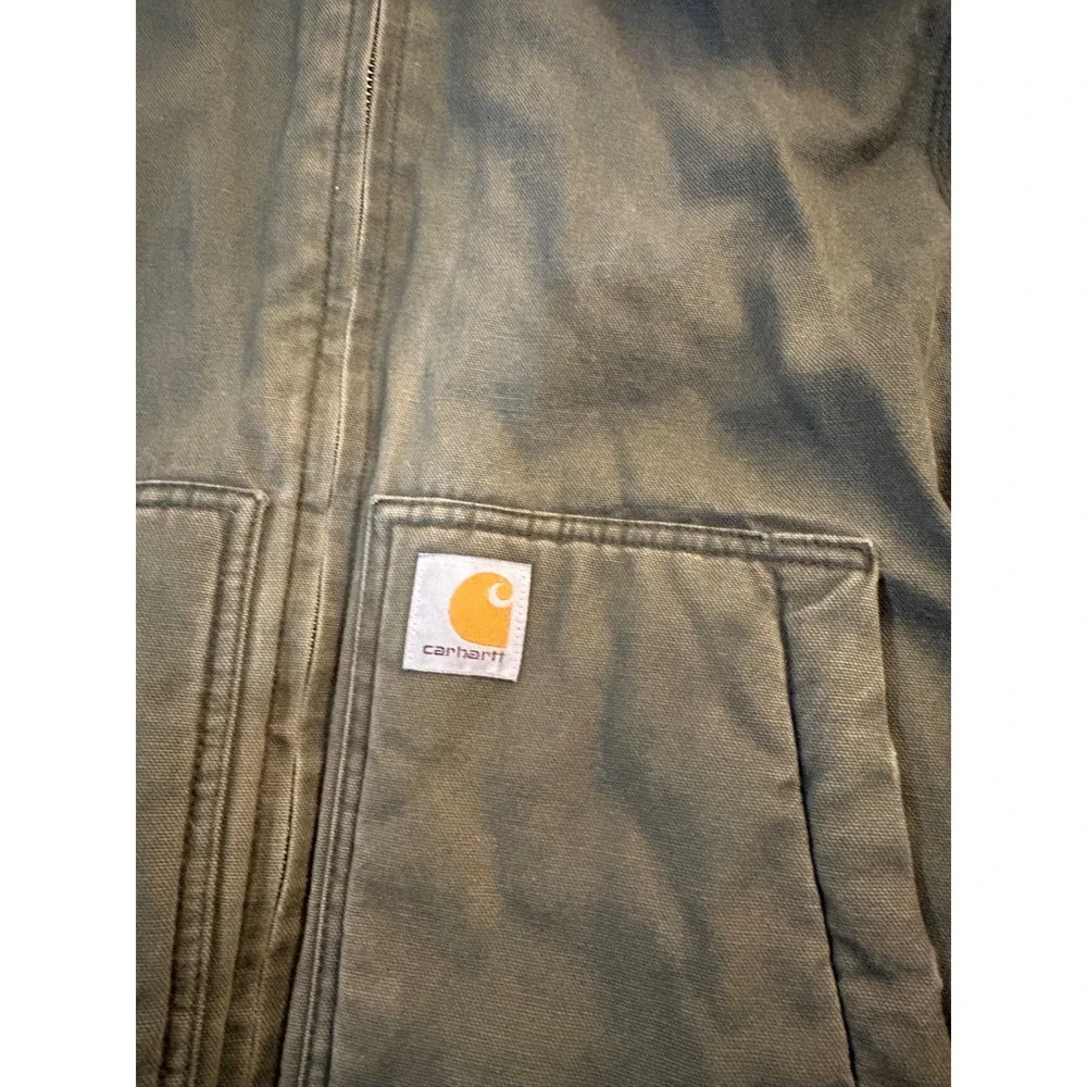 Carhartt Kids Active Jacket Olive Green Canvas Quilted Hooded Coat Medium 10-12
